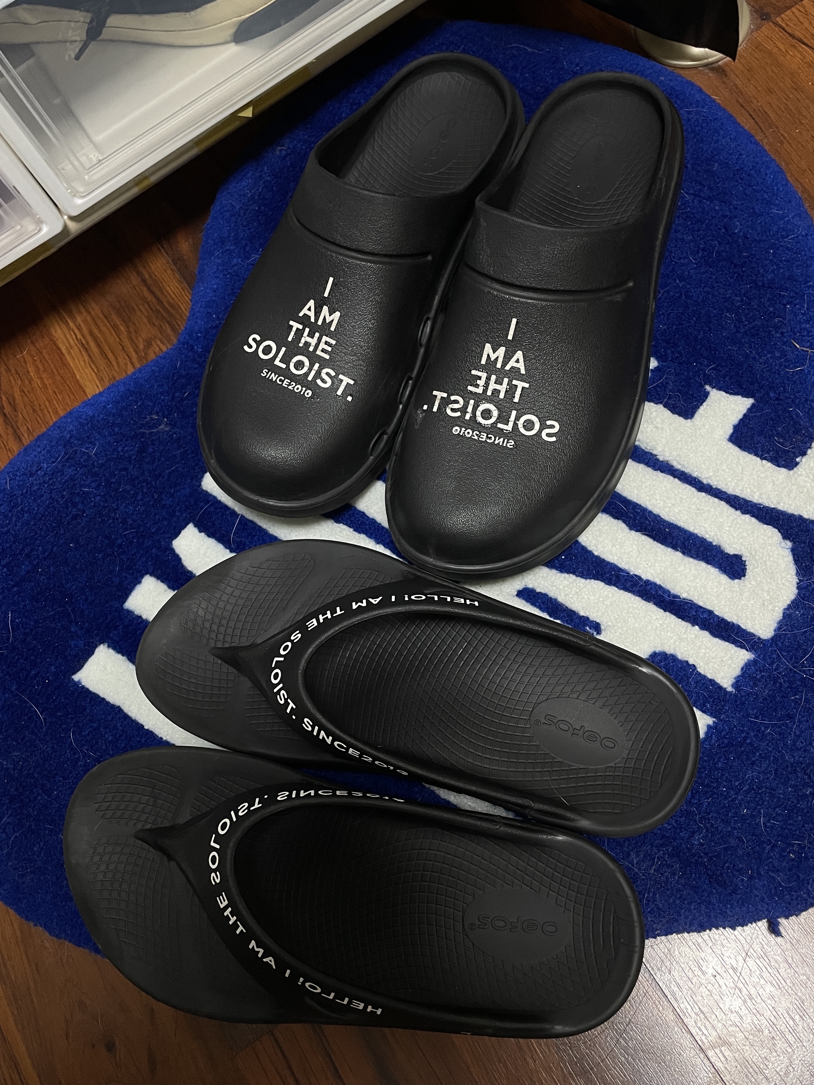 Oofos x Takahiromiyashita The Soloist Signature Clog Black White, Oofos x Takahiromiyashita The Soloist Signature Flip-Flop Black White 착용 스타일