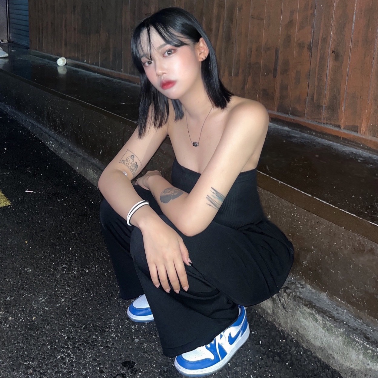 (W) Jordan 1 Low White Dark Marina Blue 착용 스타일
