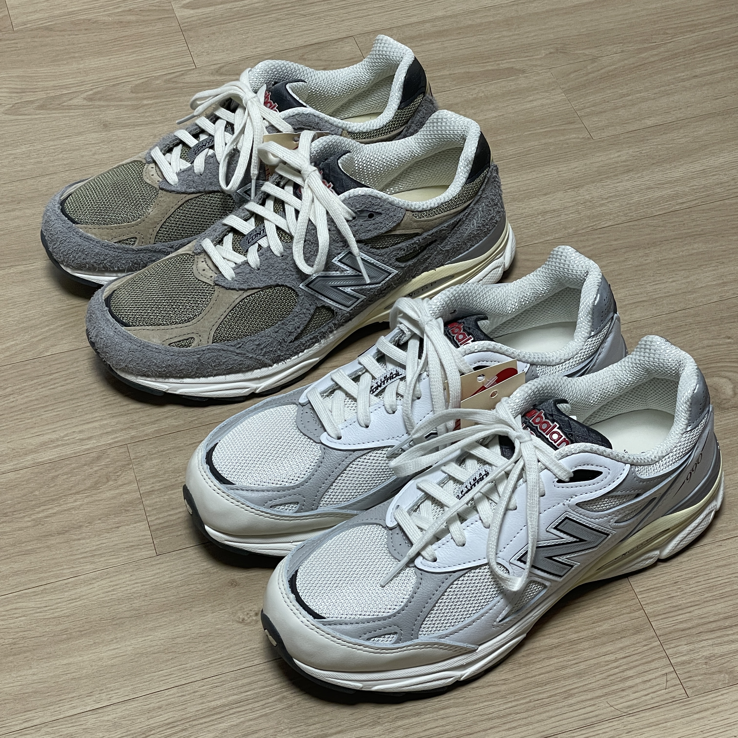 New Balance 990v3 Made in USA Marblehead Incense, New Balance 990v3 Made in USA Sea Salt 착용 스타일