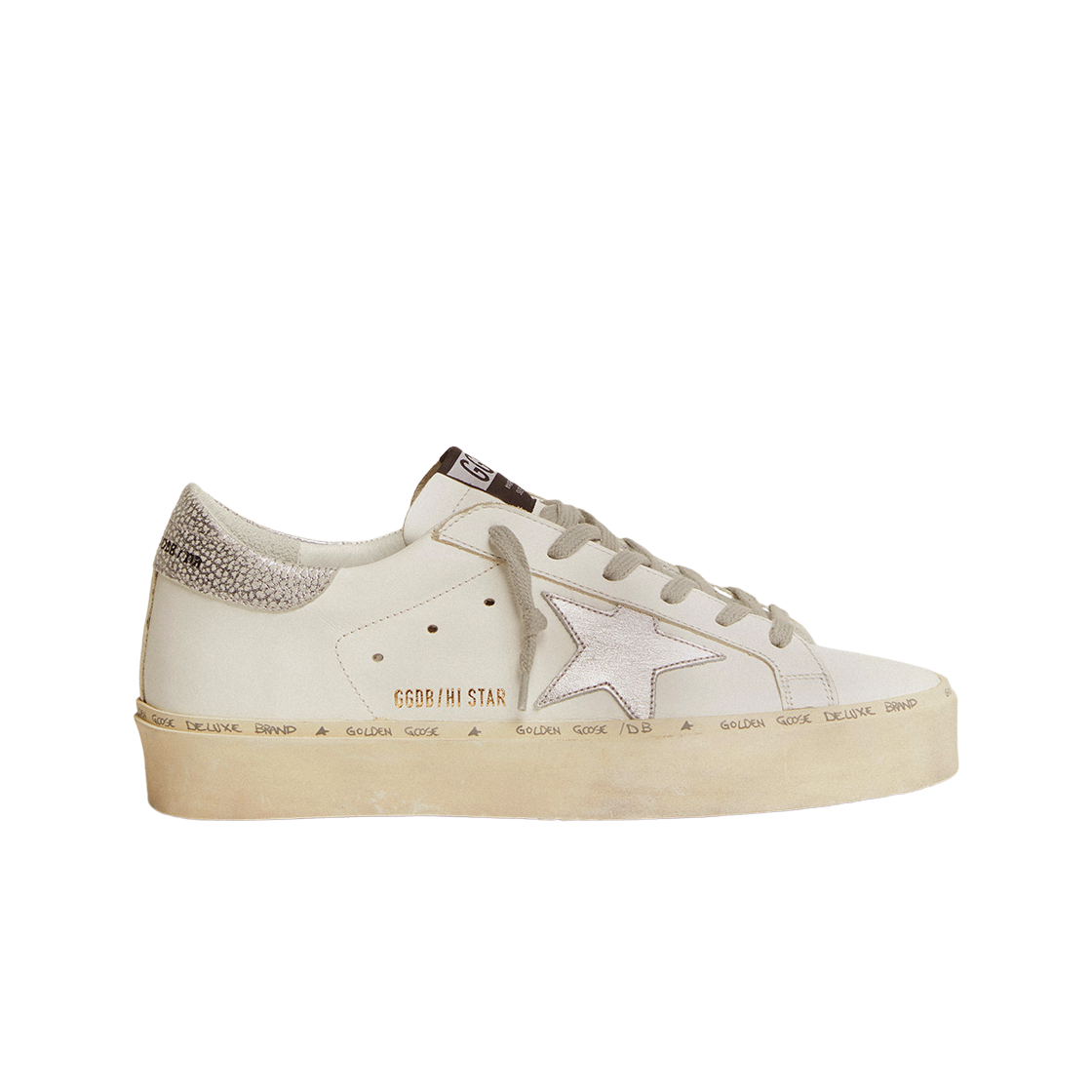(W) 골든구스 하이스타 화이트 메탈릭 실버탭 스니커즈((W) Golden Goose Hi Star White Metallic Silver Heel Tab Sneakers)