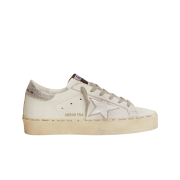 (W) Golden Goose Hi Star White Metallic Silver Heel Tab Sneakers