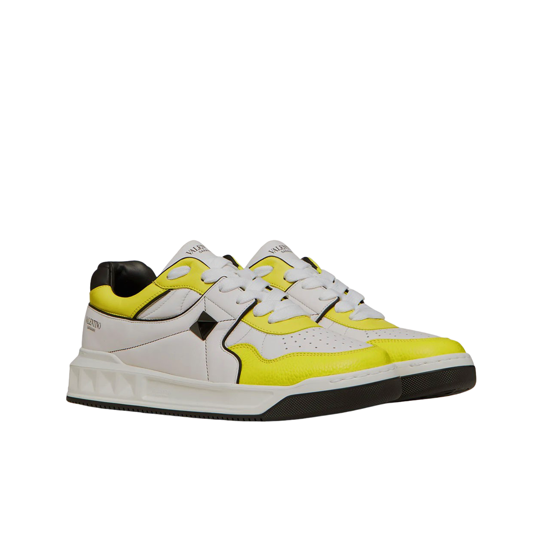 발렌티노 원 스터드 로우탑 나파 스니커즈 화이트 라임 블랙(Valentino One Stud Low-Top Nappa Leather Sneakers White Lime Black) - 2