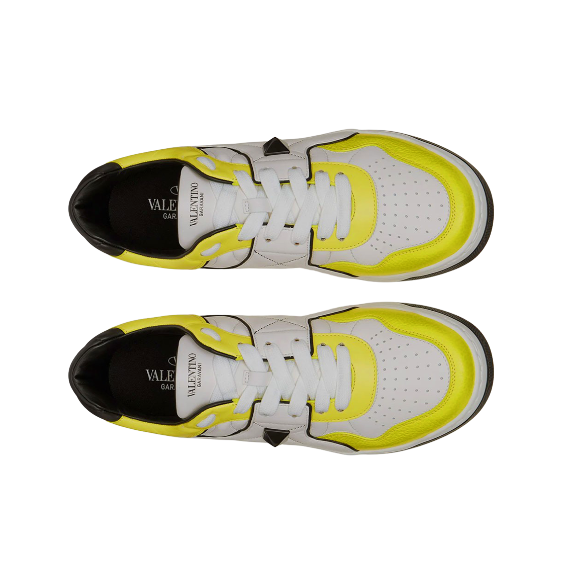 발렌티노 원 스터드 로우탑 나파 스니커즈 화이트 라임 블랙(Valentino One Stud Low-Top Nappa Leather Sneakers White Lime Black) - 3