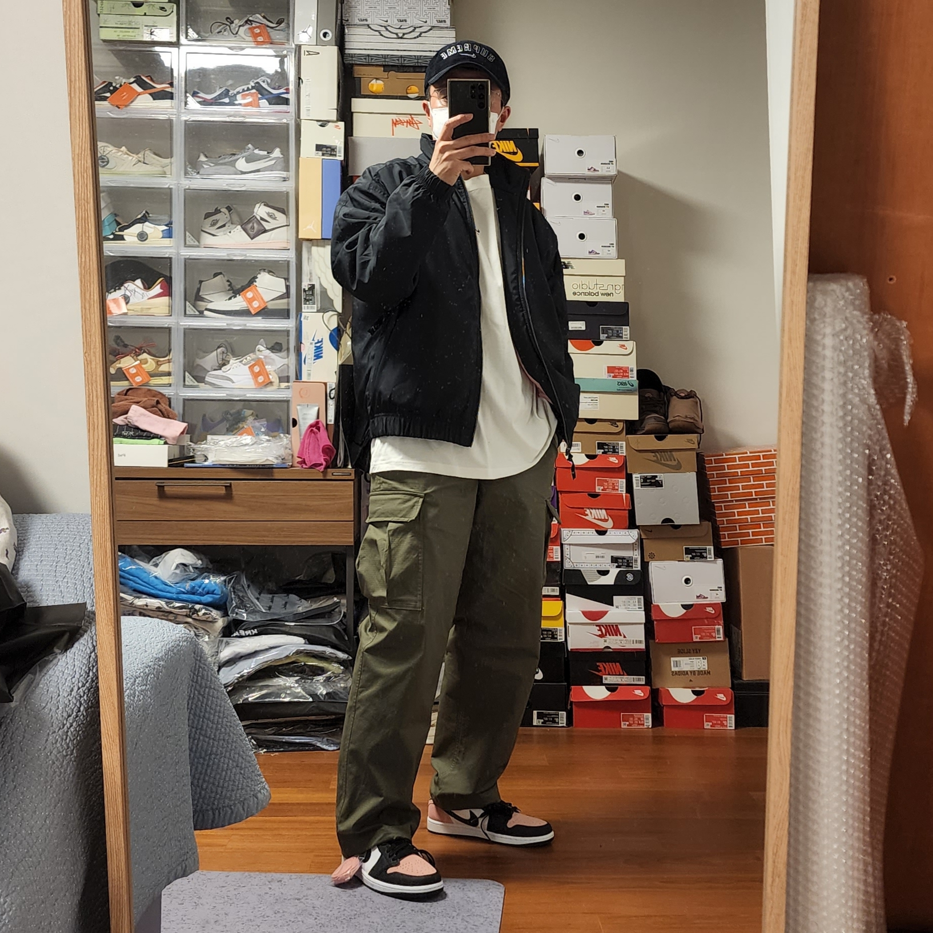 Supreme x Nike Arc Corduroy 6-Panel Black - 22SS, Jordan 1 Retro Low OG Bleached Coral 착용 스타일 - 2