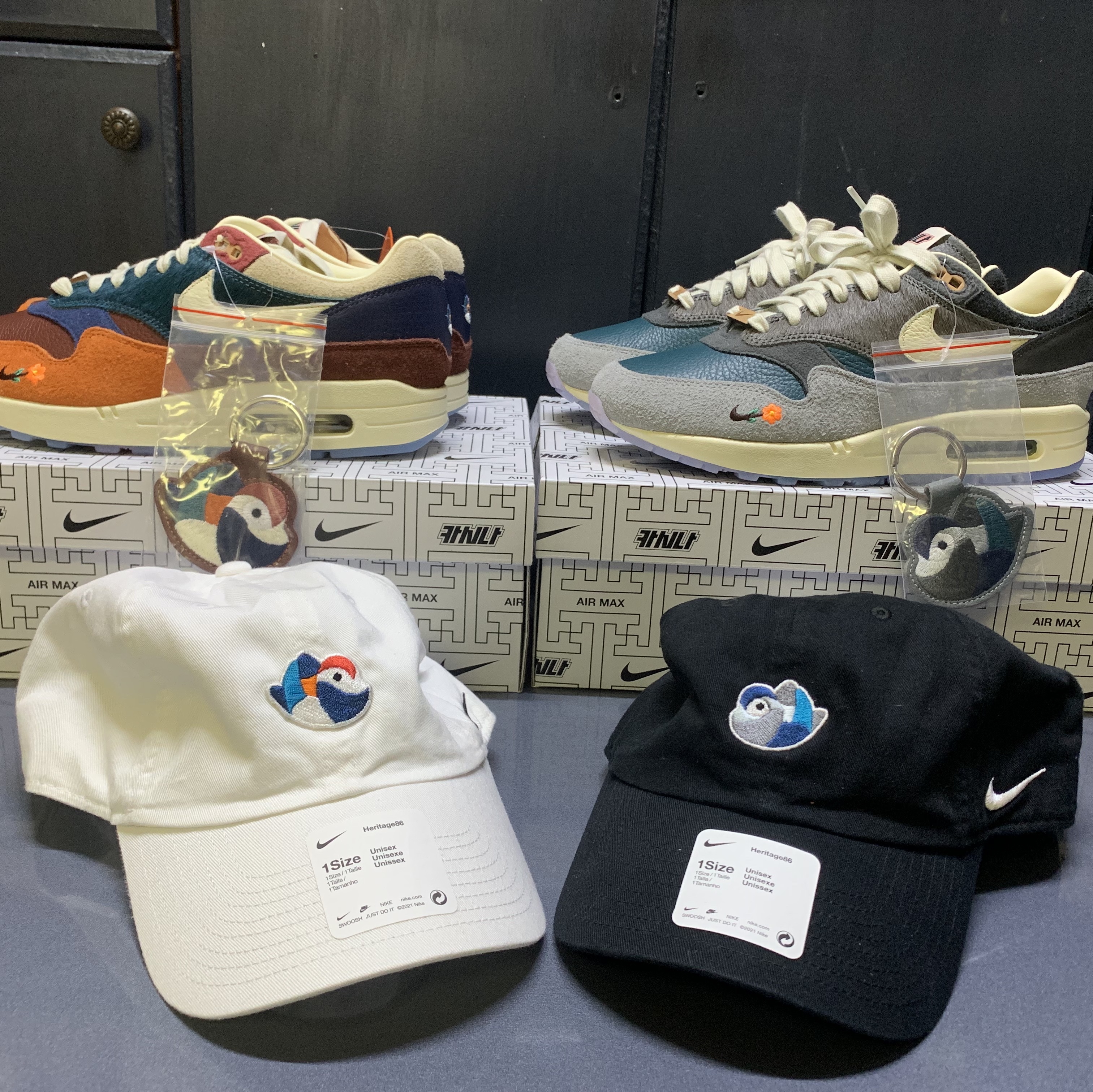 Nike x Kasina Air Max 1 SP Won-Ang Particle Grey, Nike x Kasina Air Max 1 SP Won-Ang Orange 착용 스타일 - 1