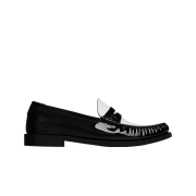 (W) Saint Laurent Le Loafer Monogram Penny Slippers in Patent Learher Black Bright White