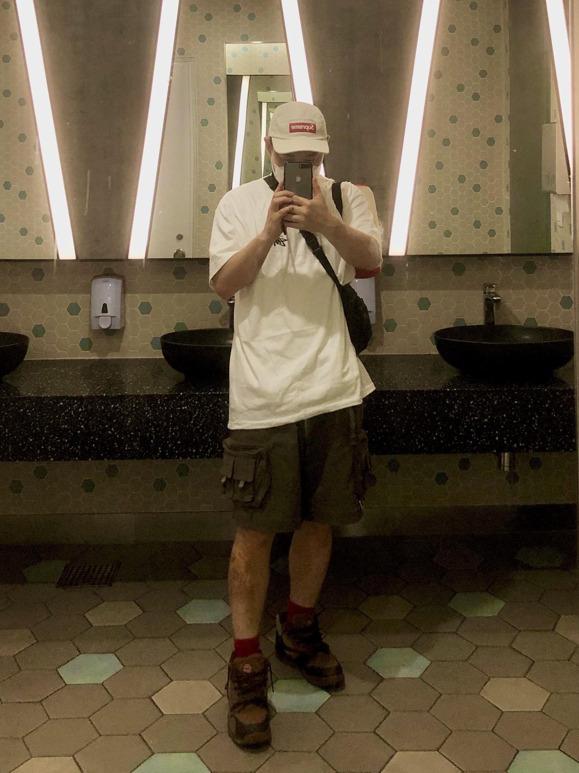 Supreme Washed Chino Twill Camp Cap Stone - 22SS, Stussy Fuzzy Dice T-Shirt White 착용 스타일