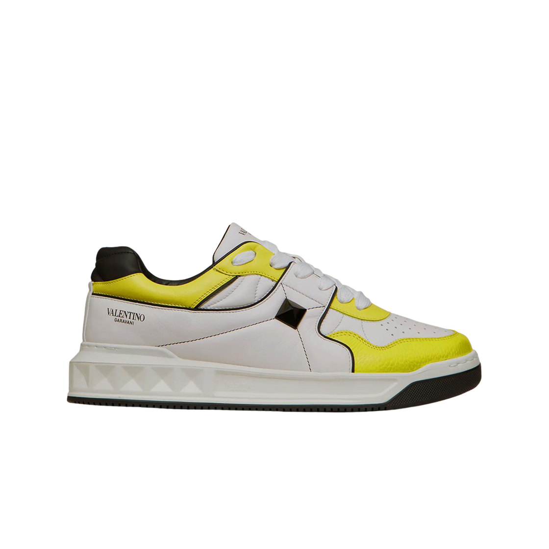 발렌티노 원 스터드 로우탑 나파 스니커즈 화이트 라임 블랙(Valentino One Stud Low-Top Nappa Leather Sneakers White Lime Black) - 1