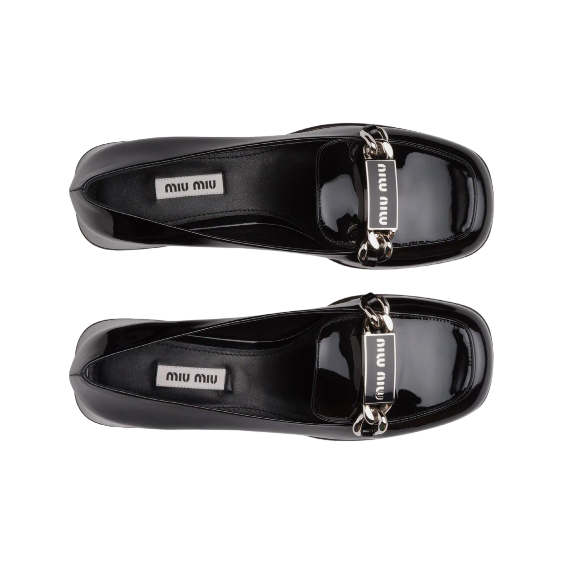 (W) 미우 미우 페이턴트 레더 로퍼 블랙((W) Miu Miu Patent Leather Loafers Black) - 2