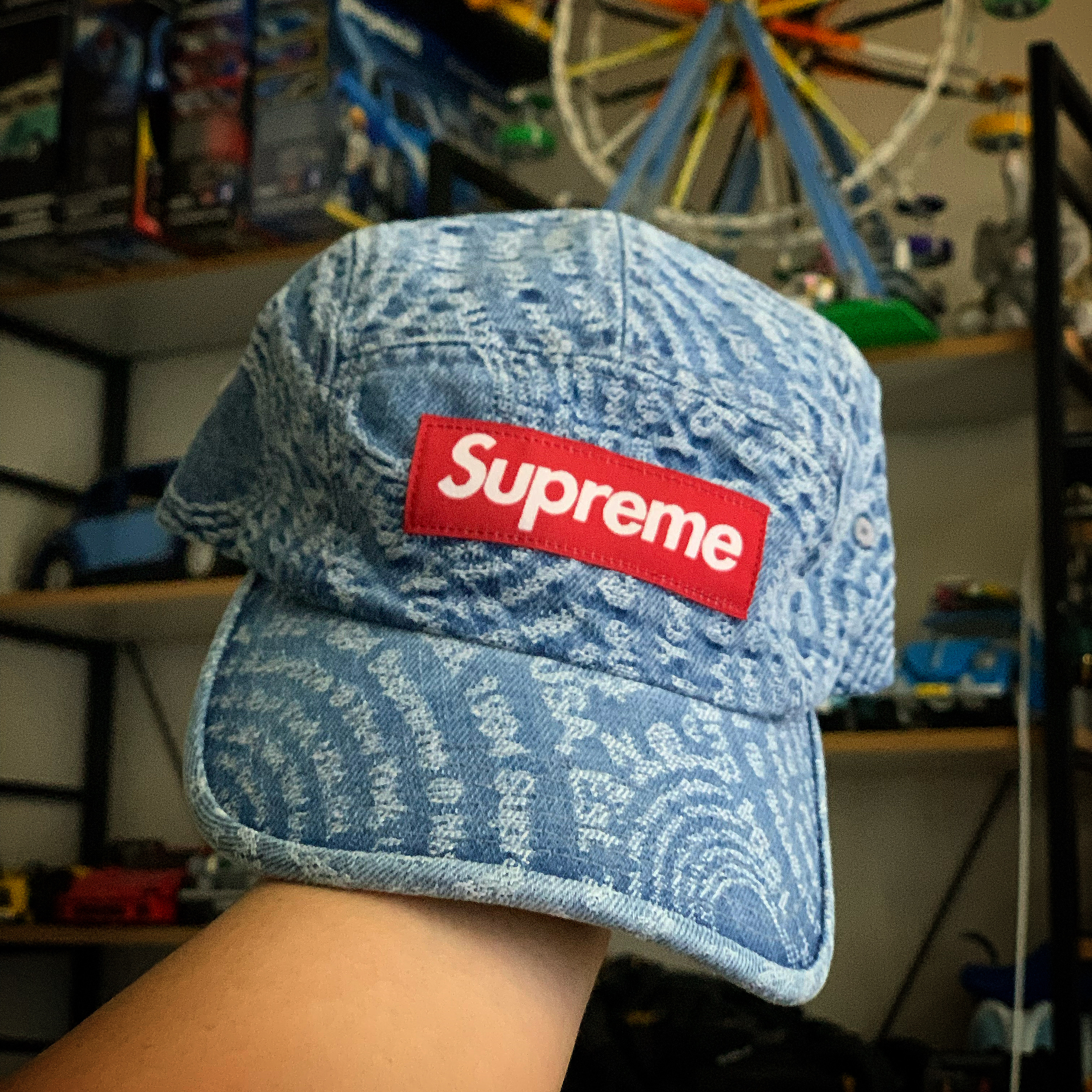 Supreme Circles Jacquard Denim Camp Cap Blue - 21FW 착용 스타일