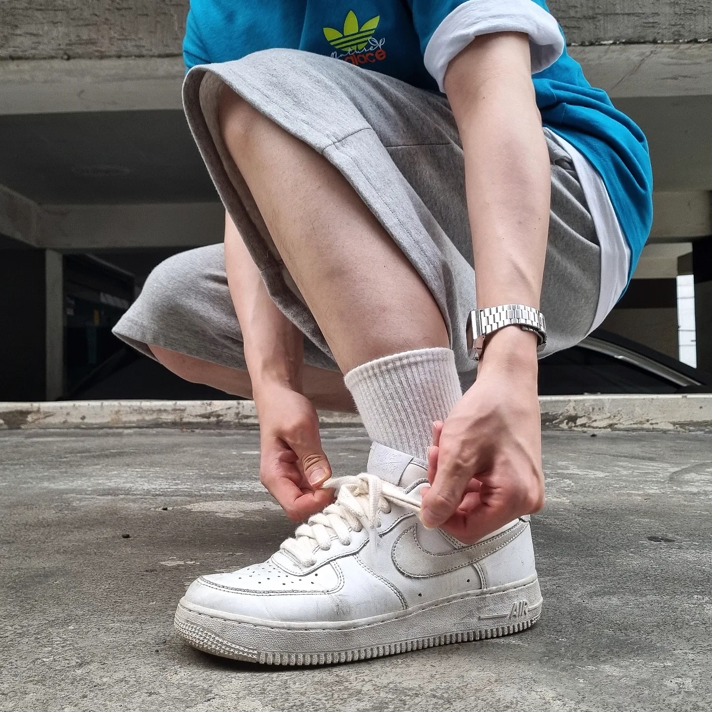 Palace x Adidas Nature T-Shirt Mystery Petrol - 22SS, Nike Air Force 1 '07 Low White 착용 스타일 - 2