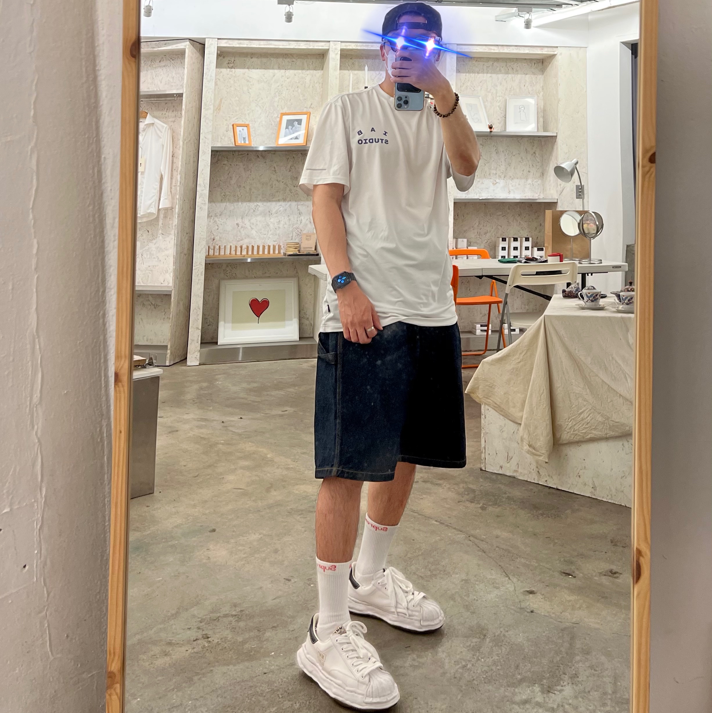 Maison Mihara Yasuhiro Blakey OG Sole Leather Low-top Sneakers White, IAB Studio x Asics White Running T-Shirt 착용 스타일