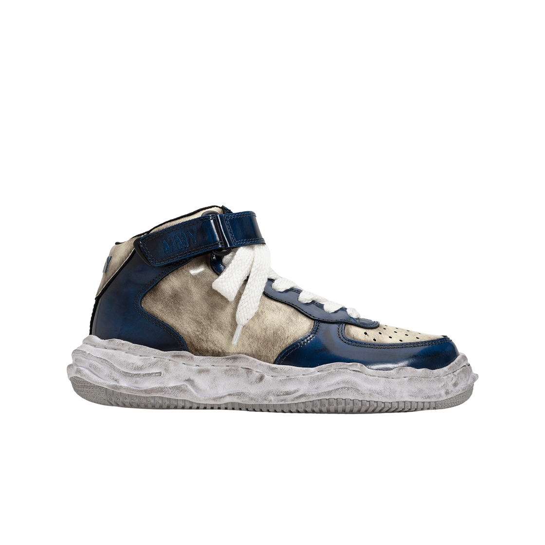 메종 미하라 야스히로 웨인 OG 솔 브러쉬드 페이턴트 하이탑 스니커즈 블루(Maison Mihara Yasuhiro Wayne OG Sole Brushed Patent High-top Sneakers Blue) - 1