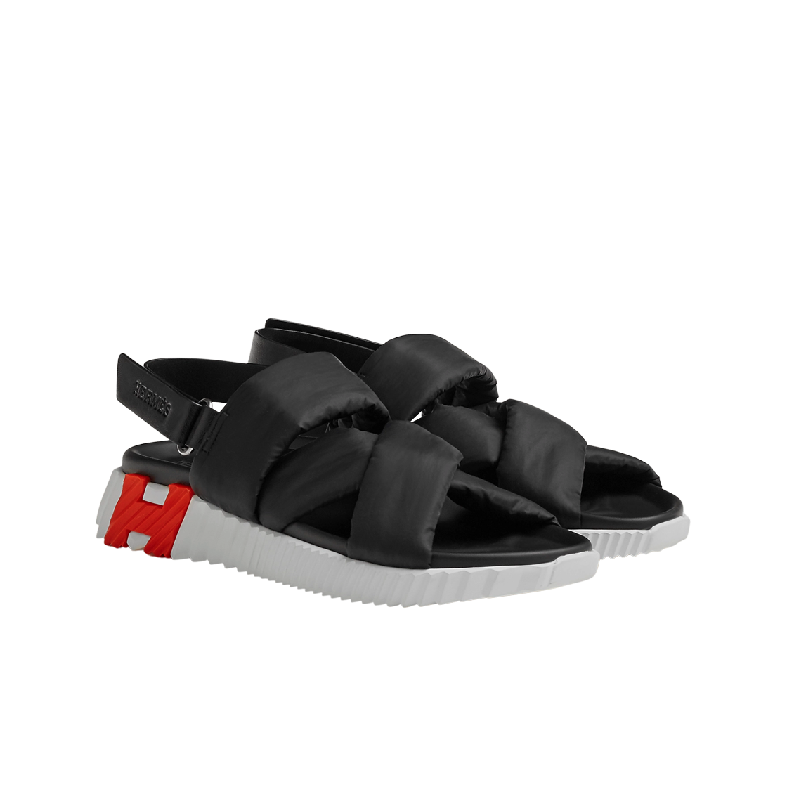 (W) 에르메스 일렉트릭 샌들 파라슈트 패브릭 카프스킨 & 누아((W) Hermes Electric Sandal Parachute Fabric Calfskin & Noir) - 2