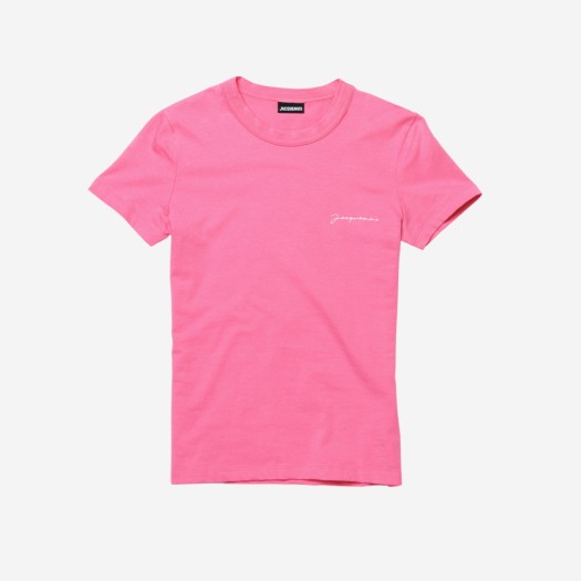 (W) 자크뮈스 르 티셔츠 브로데 자수 로고 티셔츠 다크 핑크