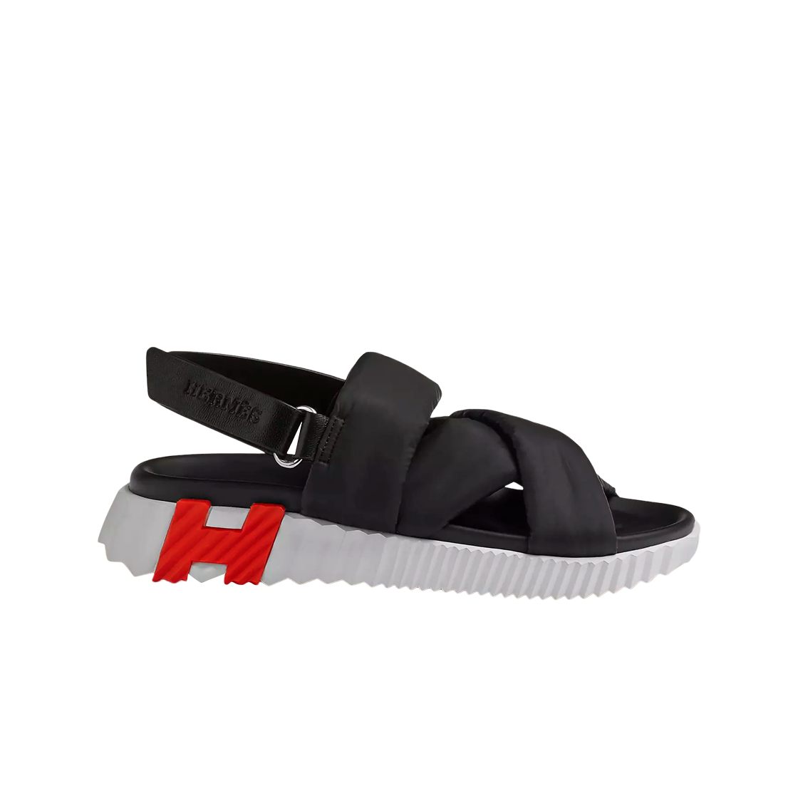 (W) 에르메스 일렉트릭 샌들 파라슈트 패브릭 카프스킨 & 누아((W) Hermes Electric Sandal Parachute Fabric Calfskin & Noir) - 1