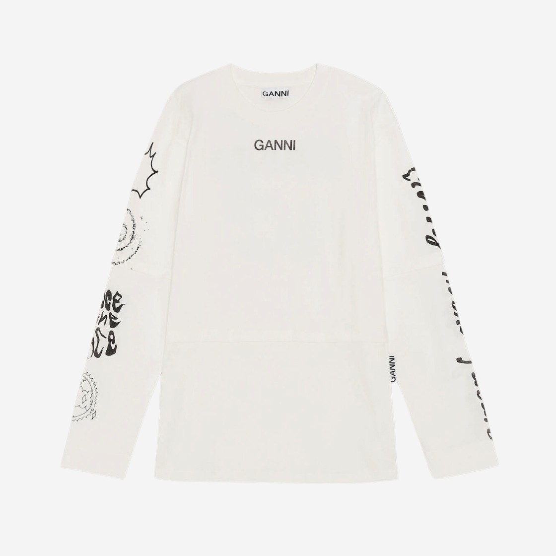 (W) Ganni Space Graphic Long Sleeve T-Shirt Egret - 22S 상세 이미지 1