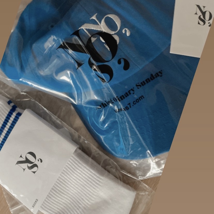 NOS7 Signature Symbol Ball Cap Blue 착용 스타일