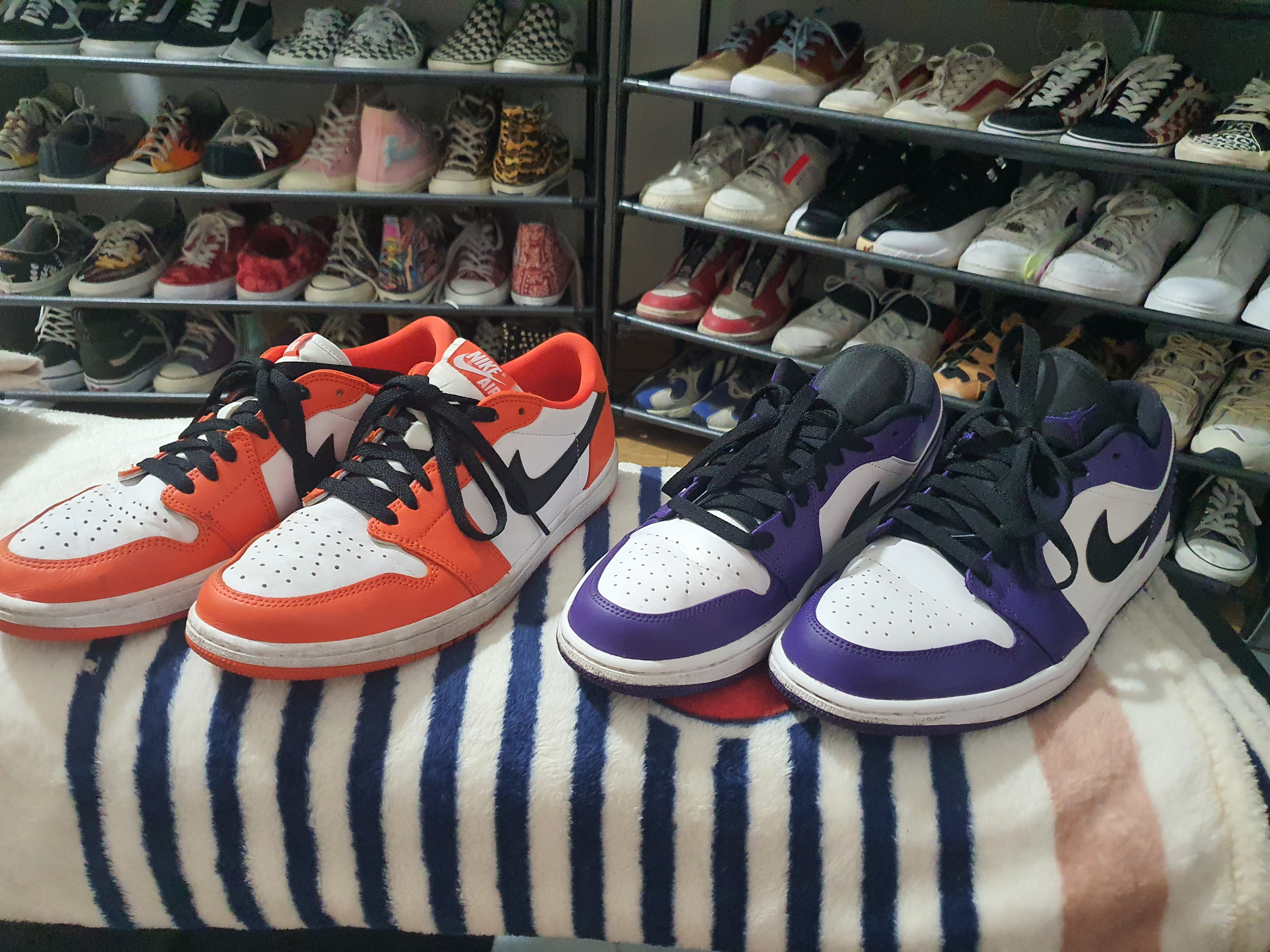 Jordan 1 Low Court Purple 2020, Jordan 1 Low OG Starfish 착용 스타일 - 1