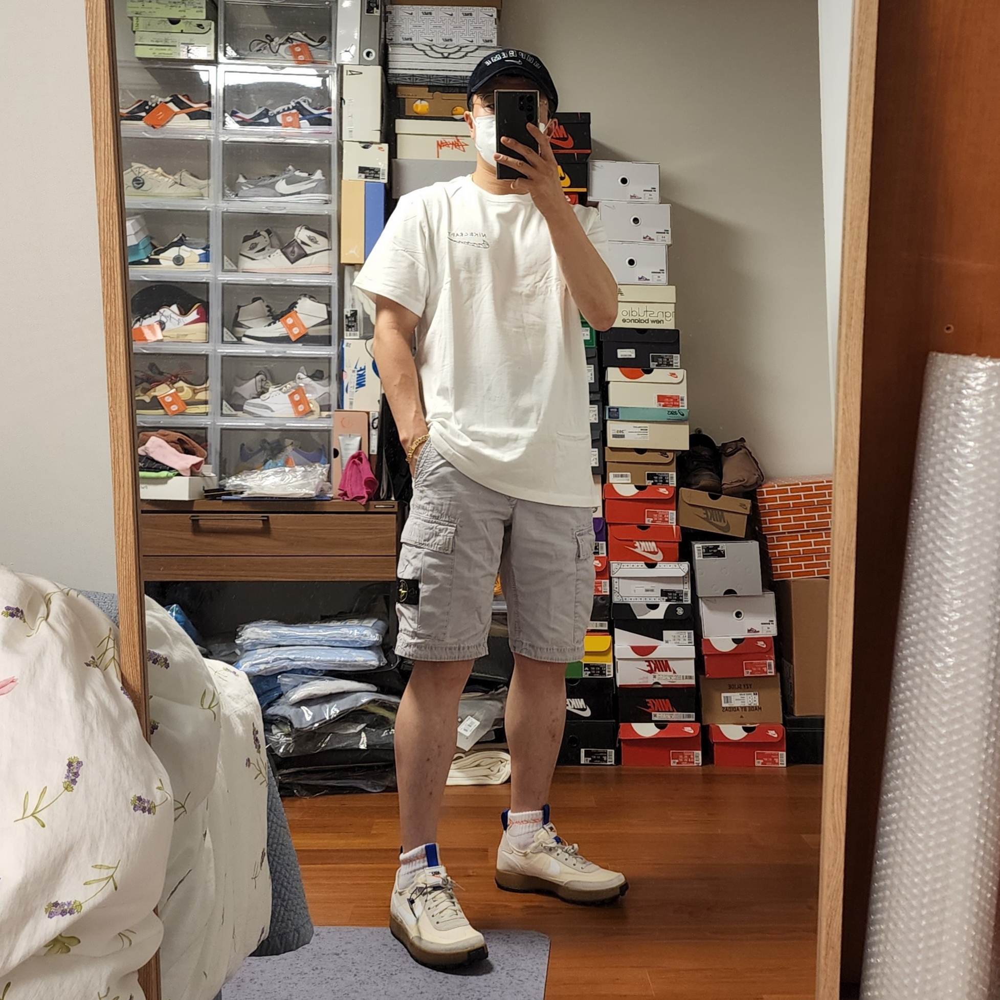 Nike x Tom Sachs Nikecraft Studio T-Shirt White, Nike x Tom Sachs General Purpose Shoe Light Cream 착용 스타일 - 1