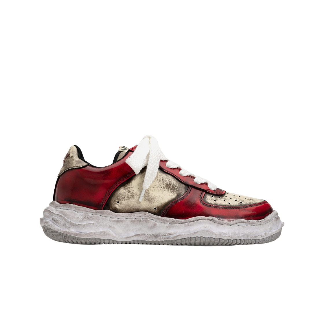 메종 미하라 야스히로 웨인 OG 솔 브러쉬드 페이턴트 로우탑 스니커즈 레드