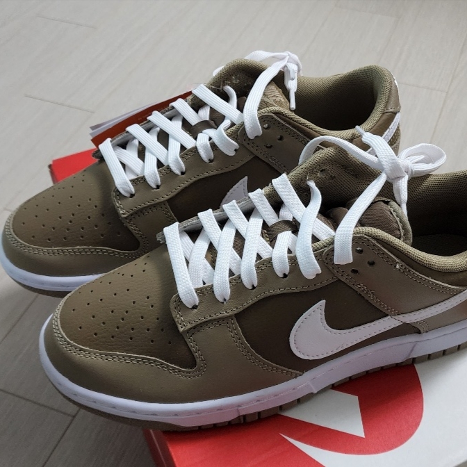 Nike Dunk Low Retro Khaki Hazel Rush 착용 스타일 - 1