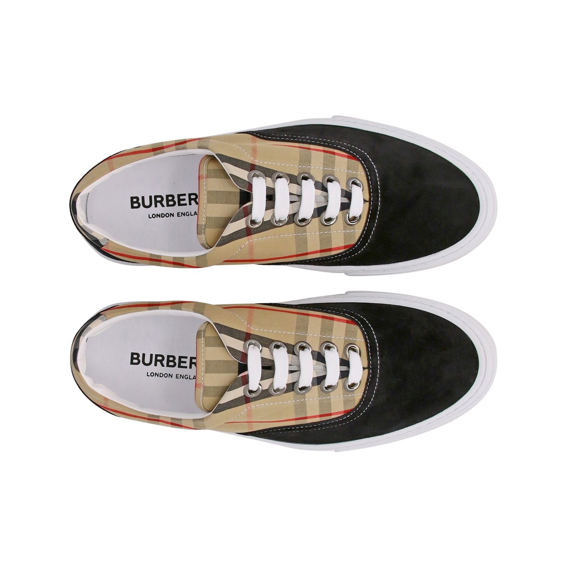 버버리 빈티지 체크 코튼 로우탑 스니커즈 블랙 아카이브 베이지(Burberry Vintage Check Cotton Low-Top Sneakers Black Archive Beige) - 2
