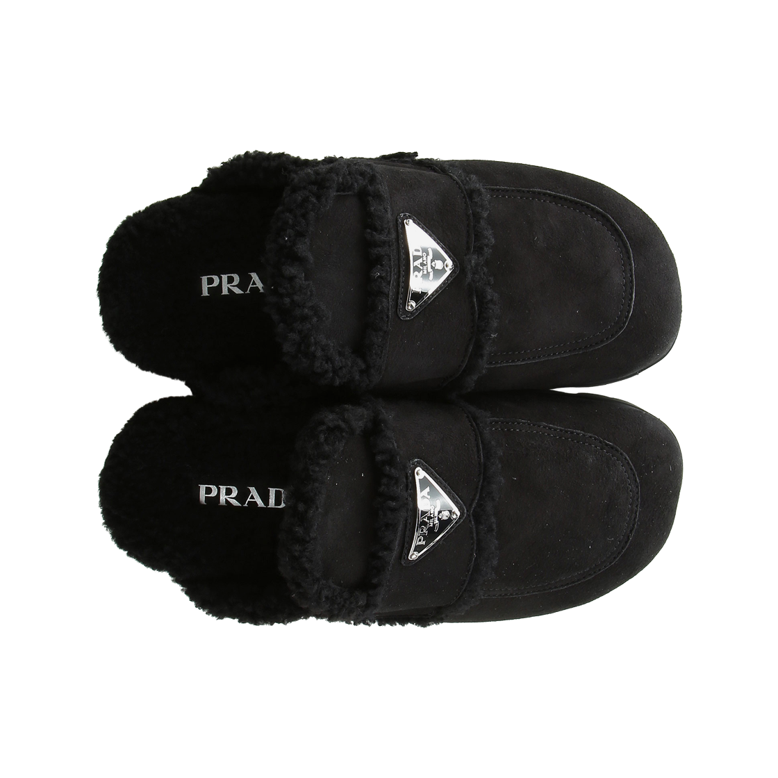 (W) 프라다 셔링 슬리퍼 블랙((W) Prada Shearling Slippers Black) - 2