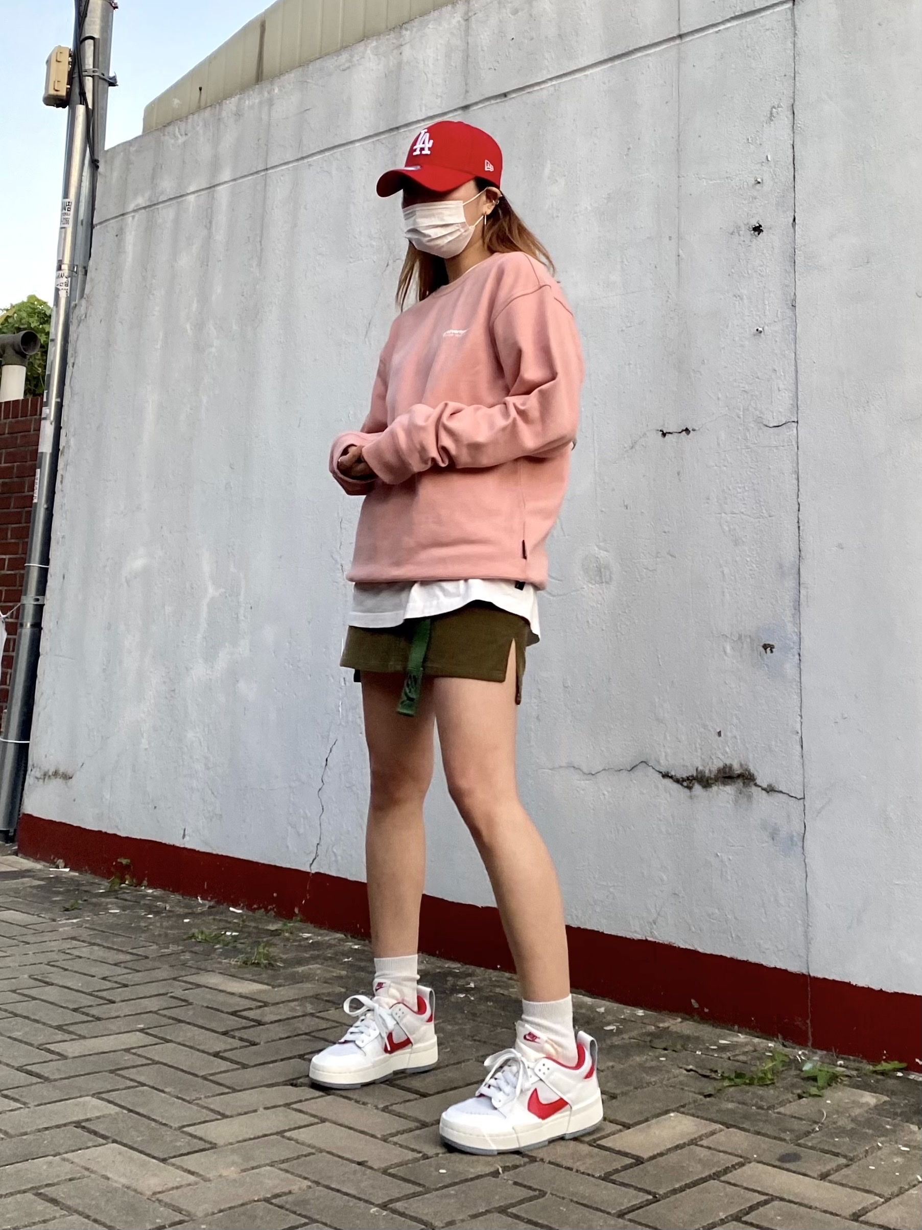 (W) Nike Dunk Low Disrupt Gym Red 착용 스타일 - 2