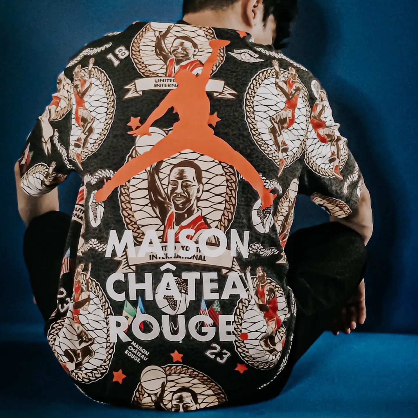 Jordan x Maison Chateau Rouge T-Shirt Black Sail Orange - Asia 착용 스타일