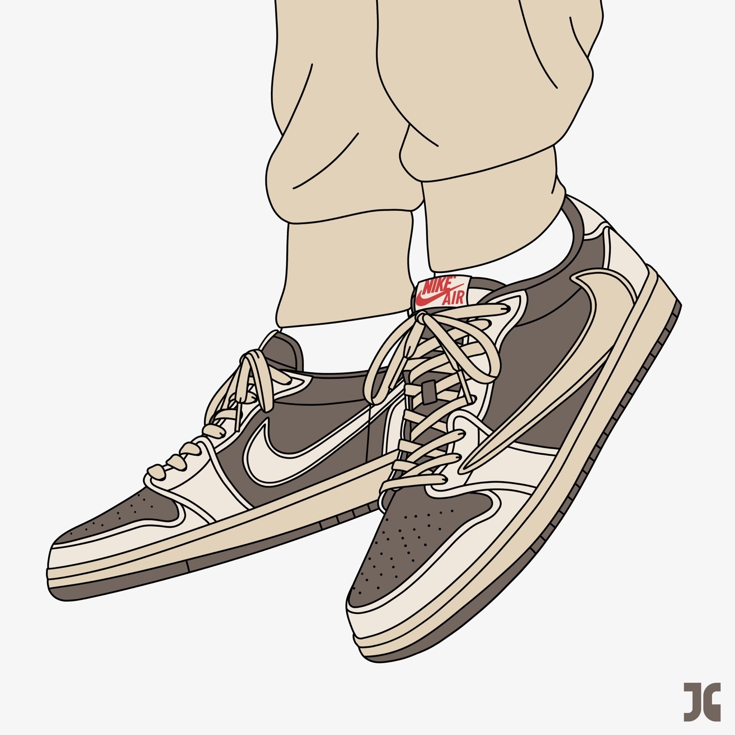 Jordan 1 x Travis Scott Retro Low OG SP Sail and Ridgerock 착용 스타일