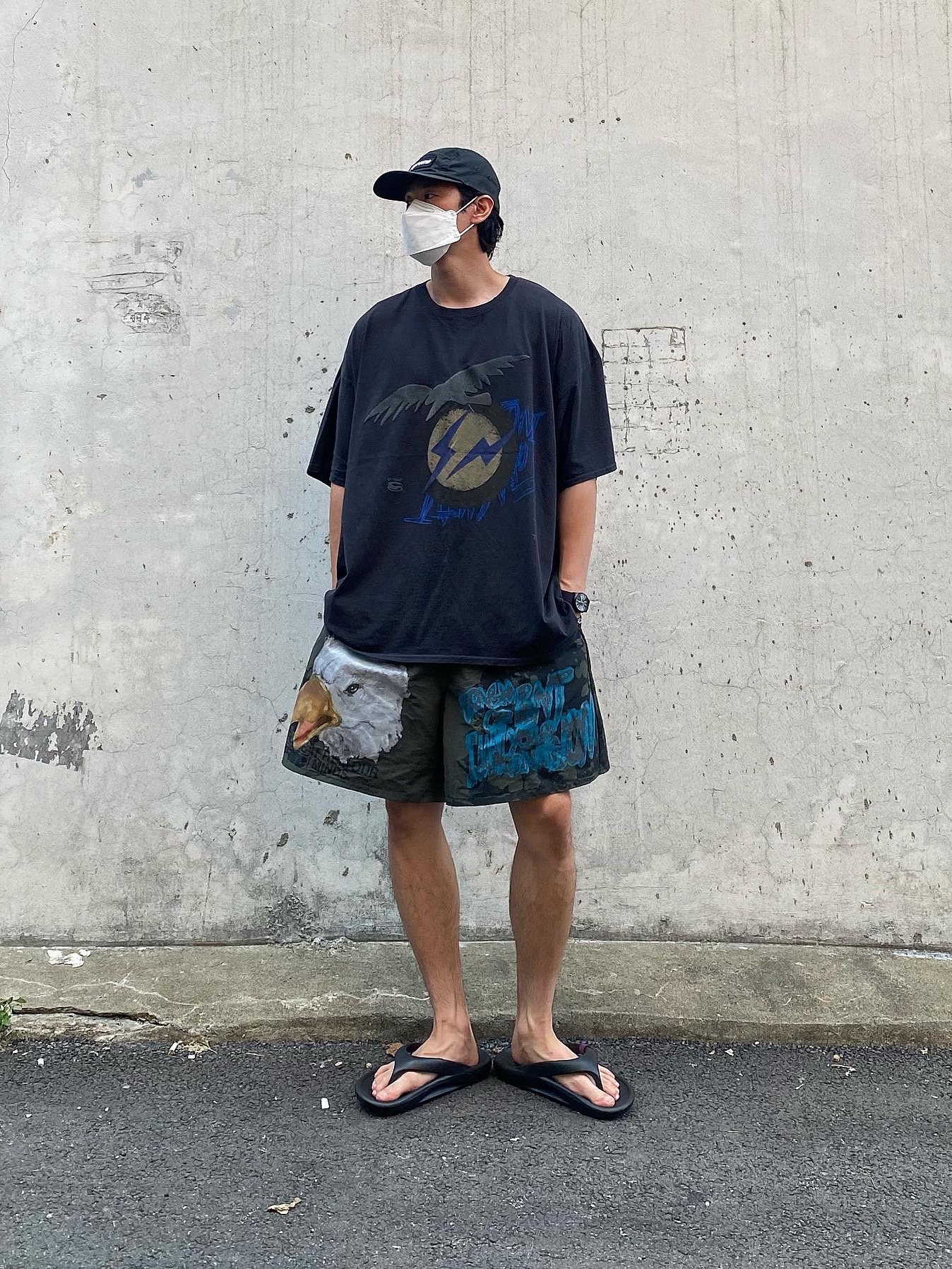 Supreme Washed Chino Twill Camp Cap Black 착용 스타일 - 1