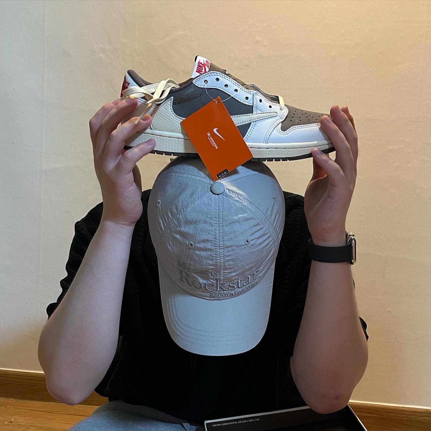 Jordan 1 x Travis Scott Retro Low OG SP Sail and Ridgerock, Nike x Travis Scott Air Max 1 Cact.us Brown 착용 스타일 - 1