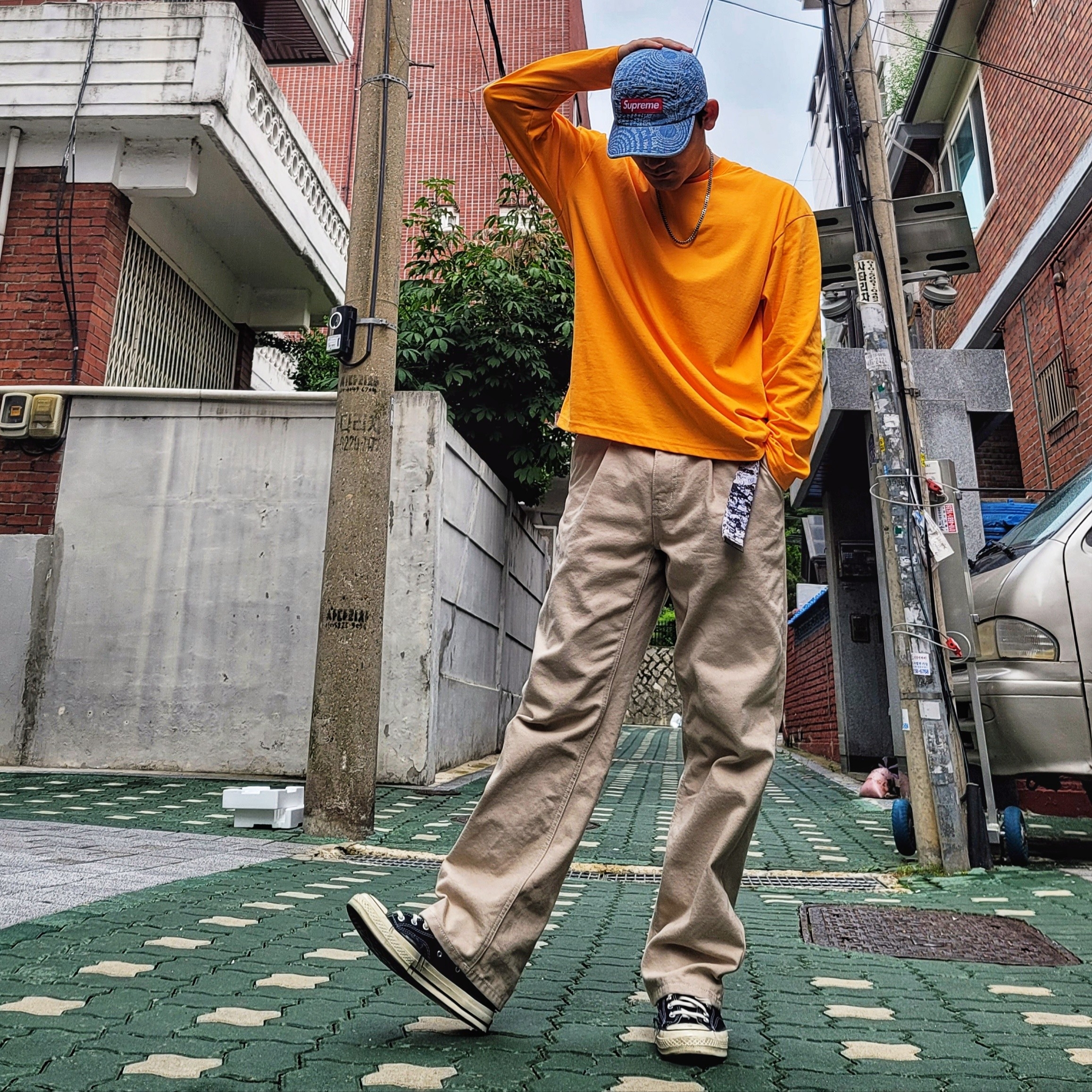 Supreme Circles Jacquard Denim Camp Cap Blue - 21FW 착용 스타일