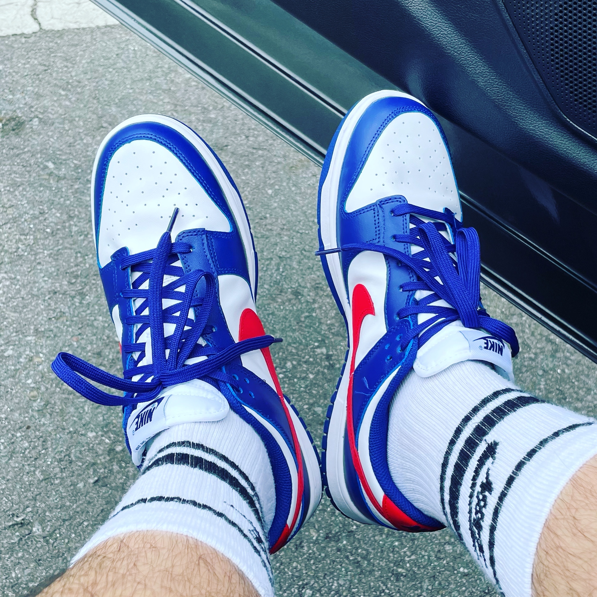 (W) Nike Dunk Low White and University Red 착용 스타일