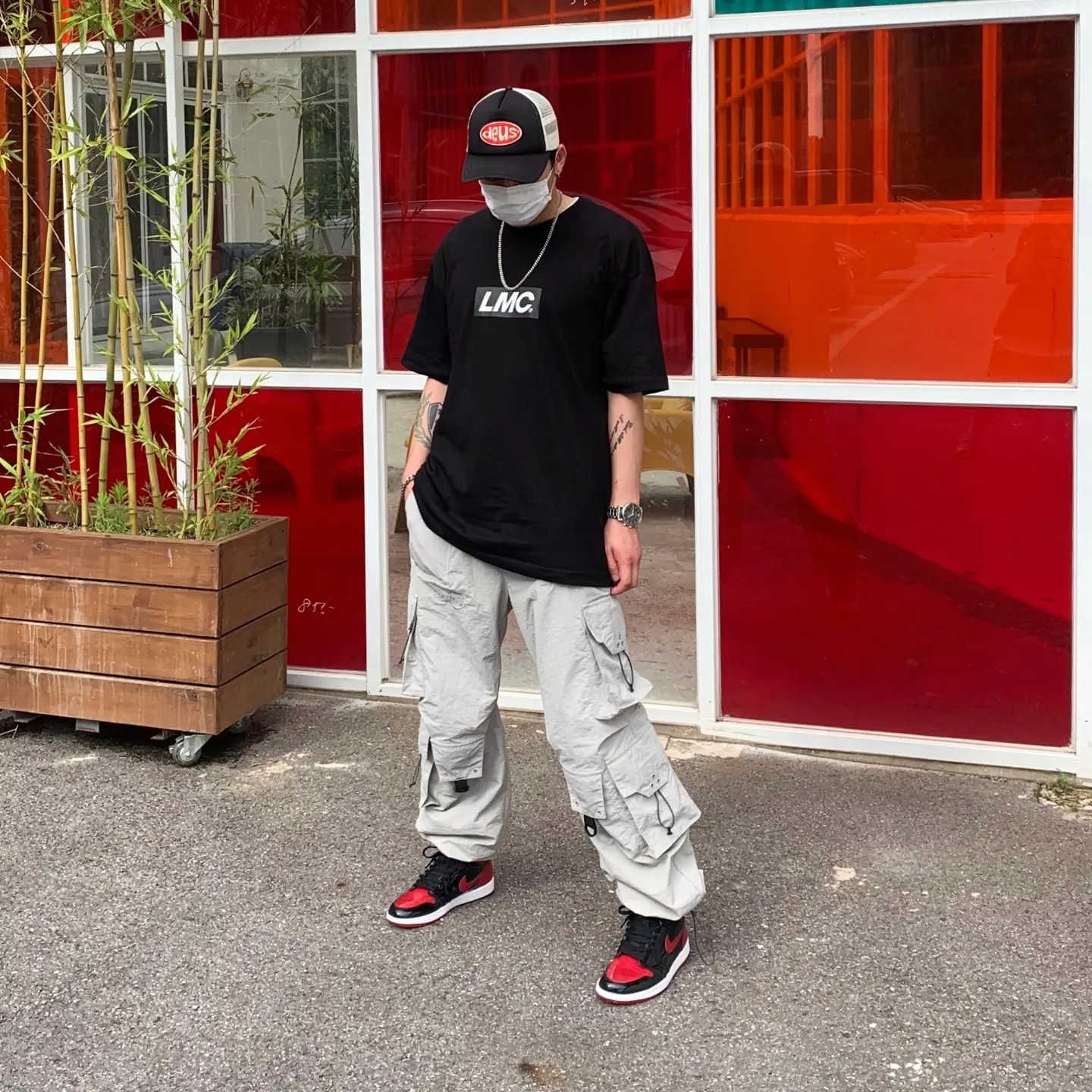 Jordan 1 Retro High OG Patent Bred, Supreme Backpack Black - 22SS 착용 스타일 - 1