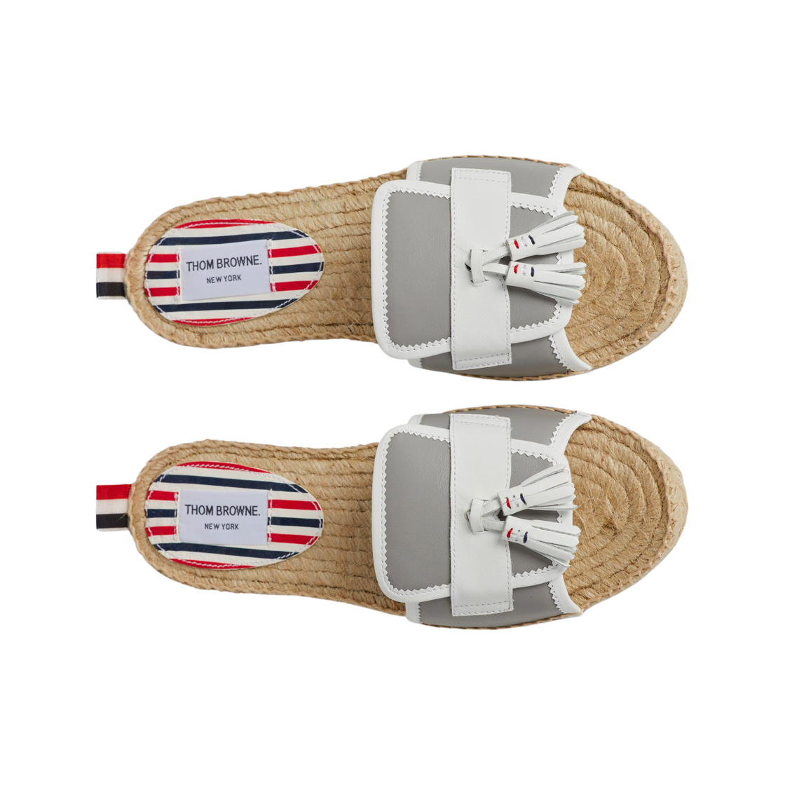 (W) 톰브라운 비텔로 카프 레더 태슬 에스파드리유 로퍼 샌들 그레이 화이트((W) Thom Browne Vitello Calf Leather Tassel Espadrille Loafer Sandal Grey White) - 2