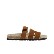 Hermes Chypre Sandal Suede Goatskin Woolskin & Brun Fume Ecru