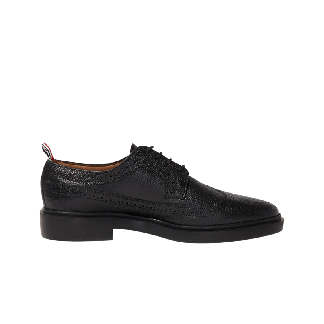 (W) 톰브라운 페블 그레인 레더 라이트웨이트 러버 솔 롱윙 브로그 로퍼 블랙((W) Thom Browne Pebble Grain Leather Lightweight Rubber Sole Longwing Brogue Loafer Black)