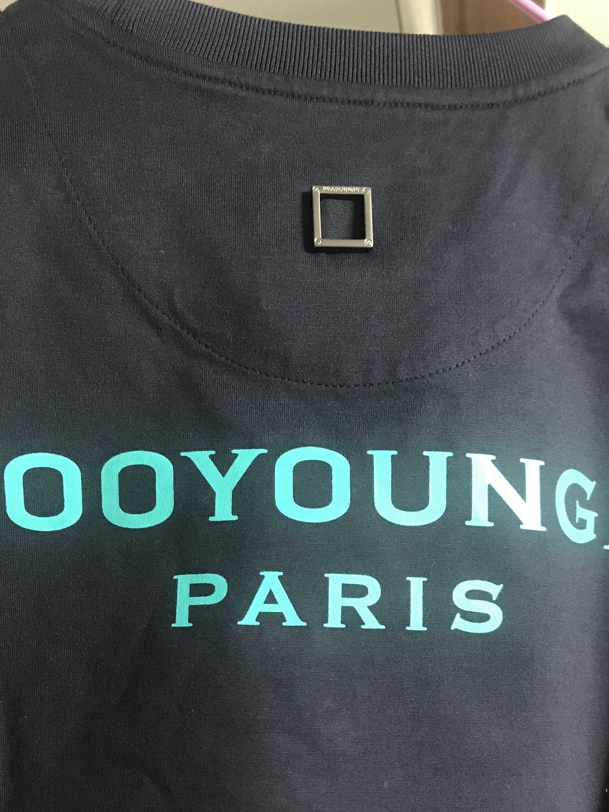Wooyoungmi Turquoise Back Logo T-Shirt Navy - 22FW 착용 스타일 - 4
