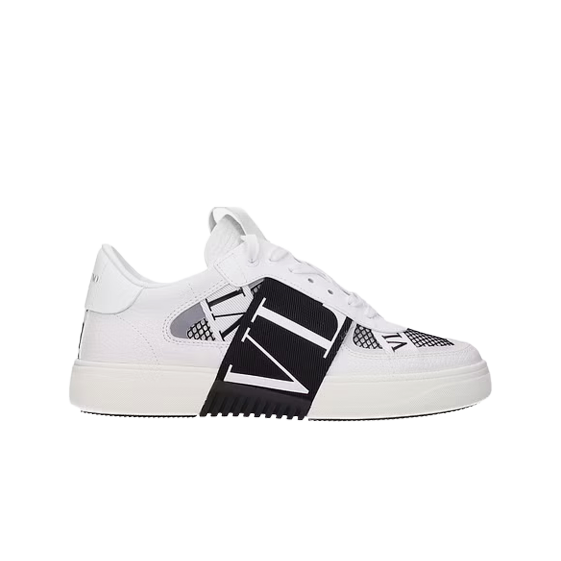 (W) 발렌티노 송아지 가죽 메쉬 & 패브릭 밴드 VL7N 로우탑 스니커즈 화이트 블랙((W) Valentino Calfskin Mesh VL7N Low-Top Sneakers with Bands White Black) - 1