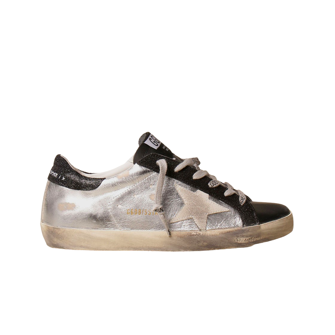 (W) 골든구스 슈퍼스타 라미네이티드 실버 글리터 블랙탭 스니커즈((W) Golden Goose Superstar Laminated Silver Glitter Black Heel Tab Sneakers) - 1
