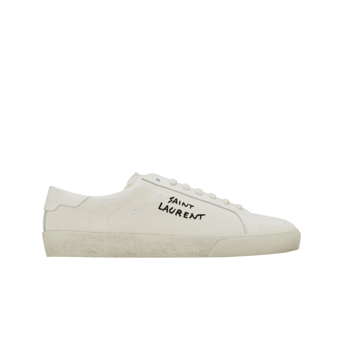 생로랑 캔버스 레더 코트 클래식 SL/06 자수 스니커즈 크림(Saint Laurent Court Classic SL/06 Embroidered Sneakers in Canvas and Leather Cream)
