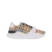 (W) Burberry Vintage Check Suede Leather Sneakers White Archive Beige