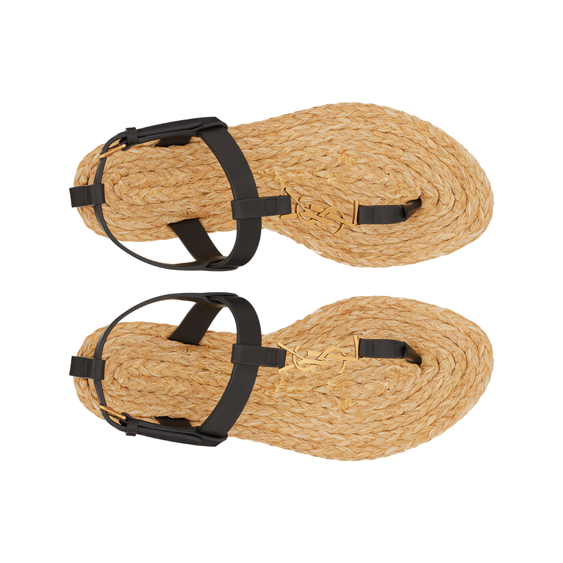 (W) 생로랑 스무스 레더 브론즈 톤 모노그램 카산드라 플랫 샌들 블랙((W) Saint Laurent Cassandra Flat Sandals in Smooth Leather with Bronze-Tone Monogram Black) - 2