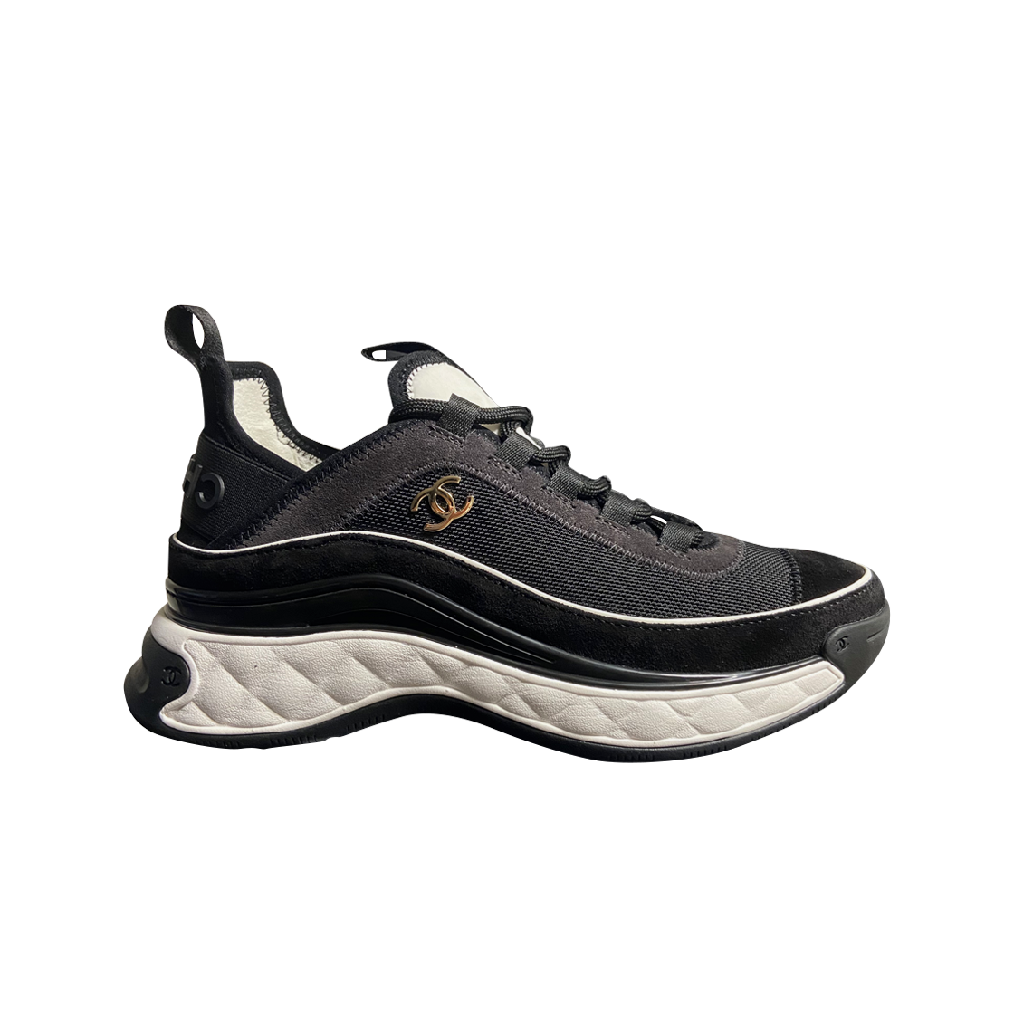 (W) 샤넬 믹스드 파이버 스니커즈 패브릭 스웨이드 카프스킨 & 블랙((W) Chanel Mixed Fibers Sneakers Fabric Suede Calfskin & Black)