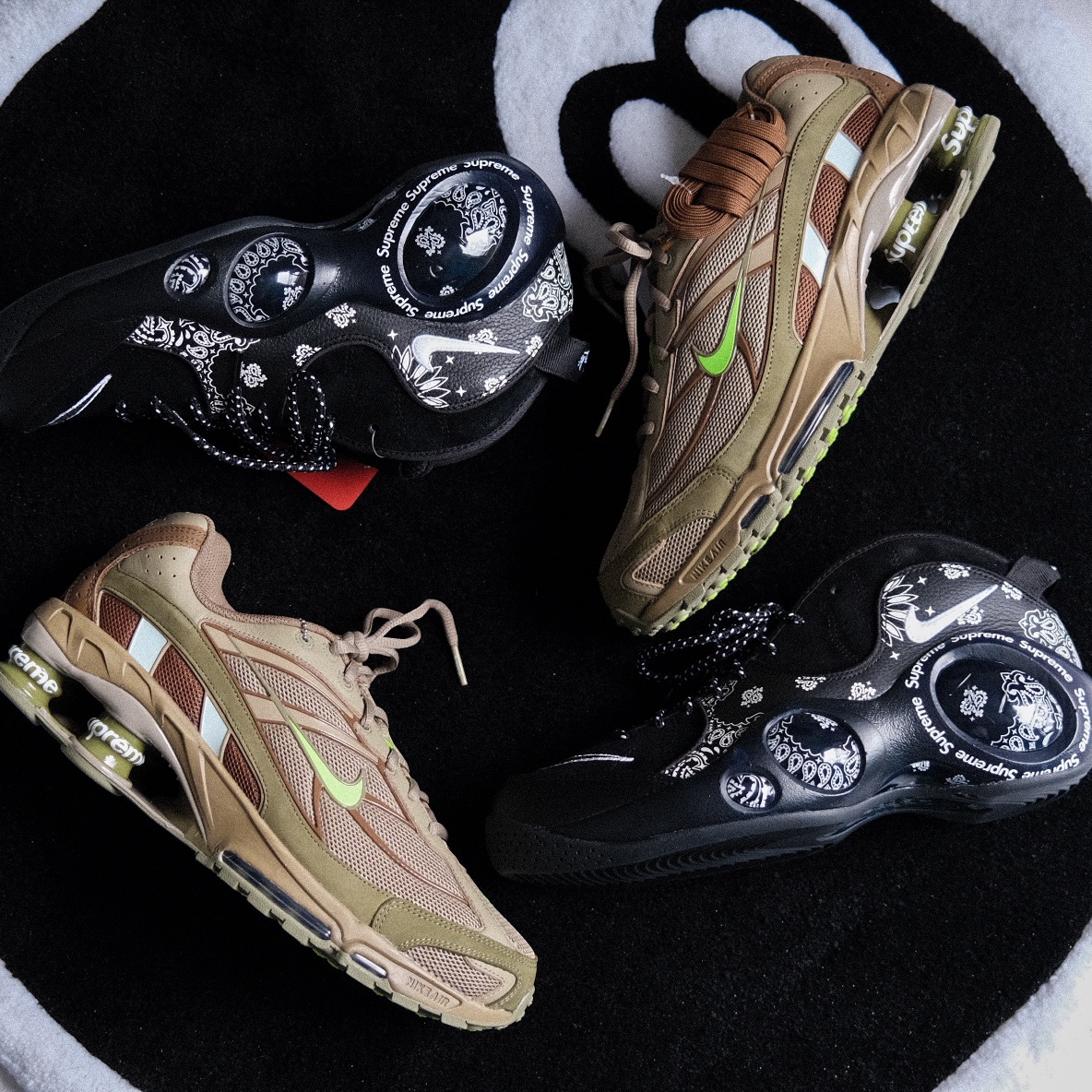 Nike x Supreme Shox Ride 2 SP Neutral Olive, Nike x Supreme Air Zoom Flight 95 SP Black 착용 스타일 - 2