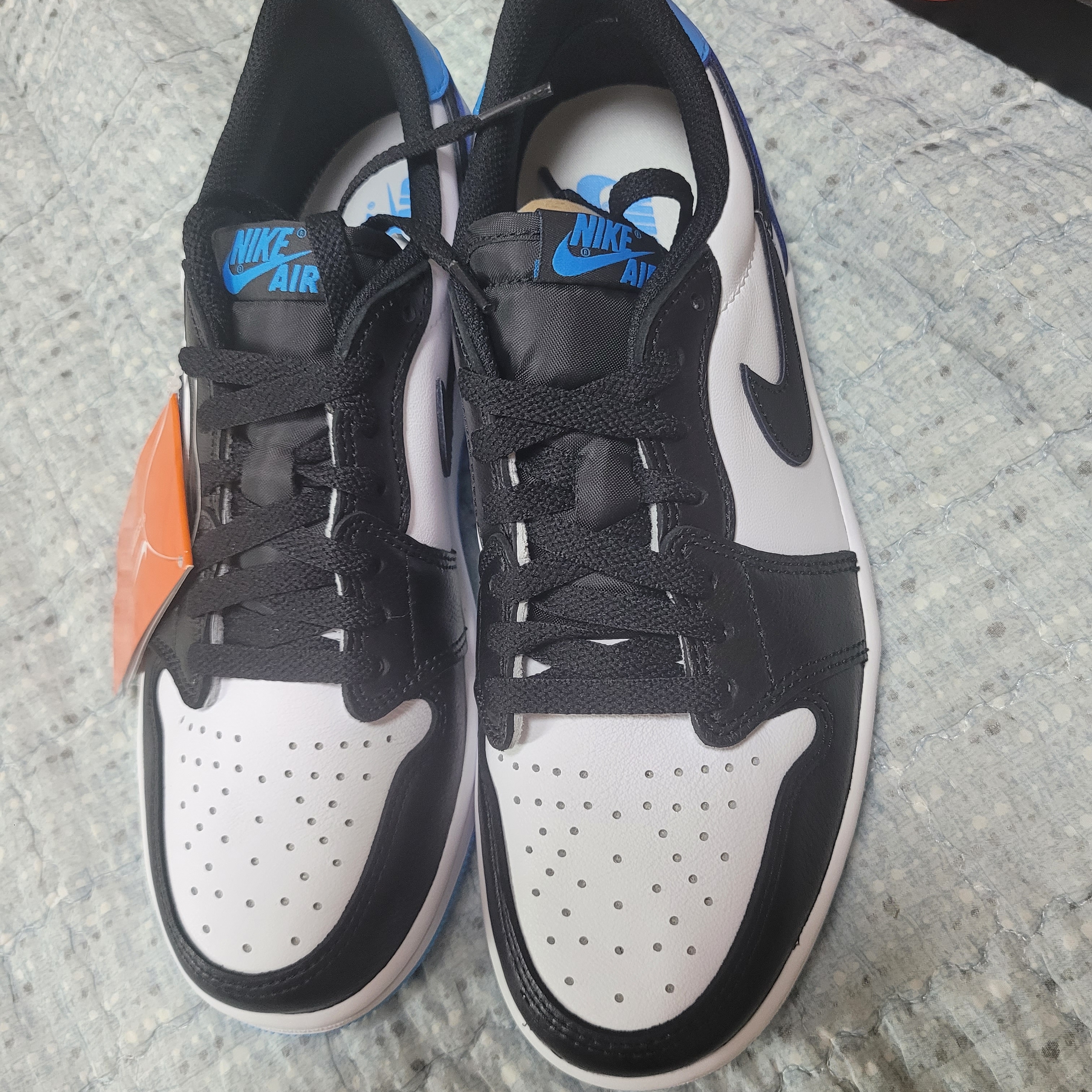 Jordan 1 Retro Low OG Black and Dark Powder Blue 착용 스타일 - 1