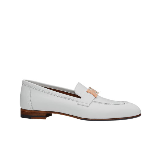 (W) Hermes Paris Loafers Calfskin & Rose Gold Blanc