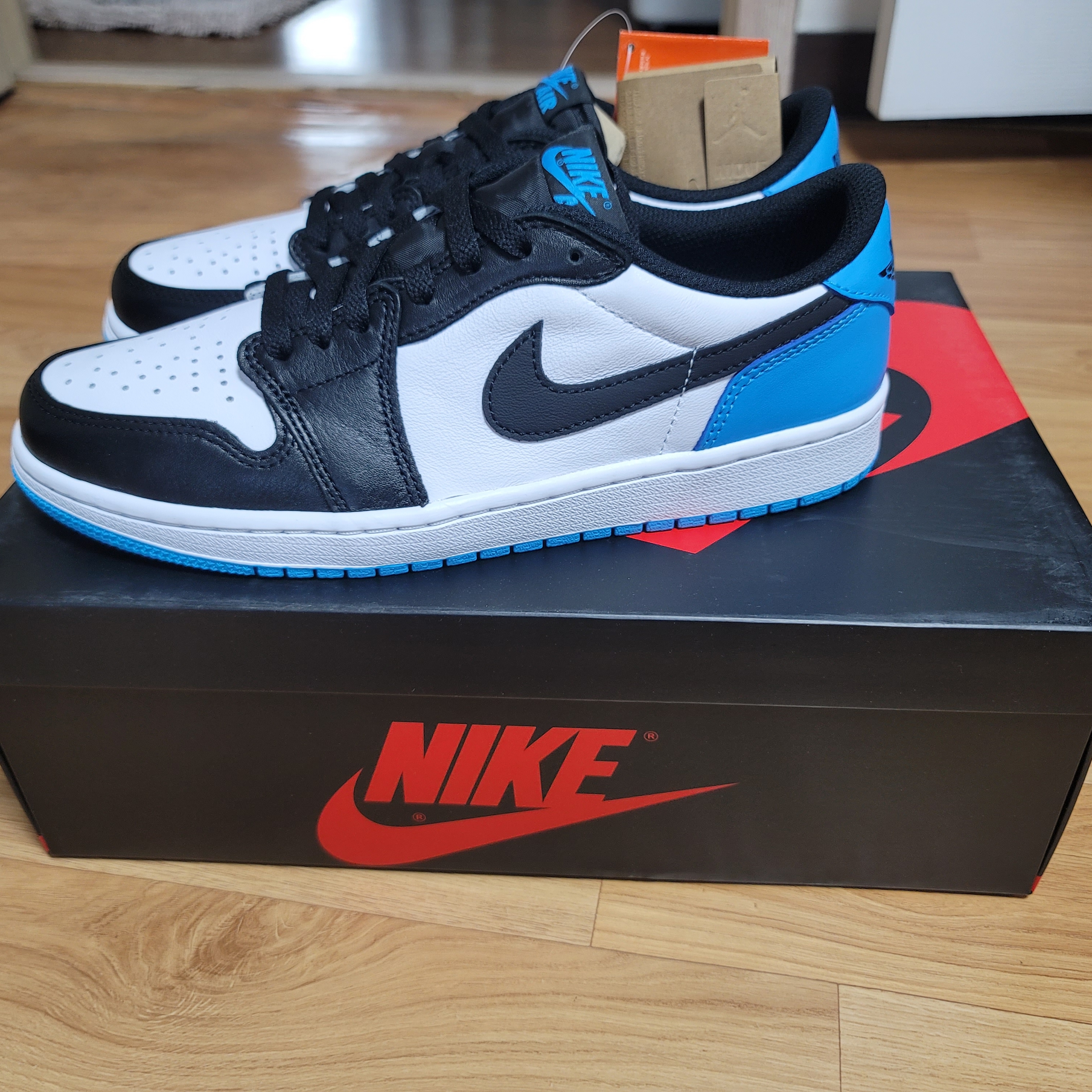 Jordan 1 Retro Low OG Black and Dark Powder Blue 착용 스타일 - 3